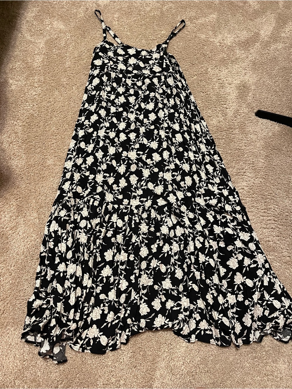 Black, Tan, & White Floral Midi Dress